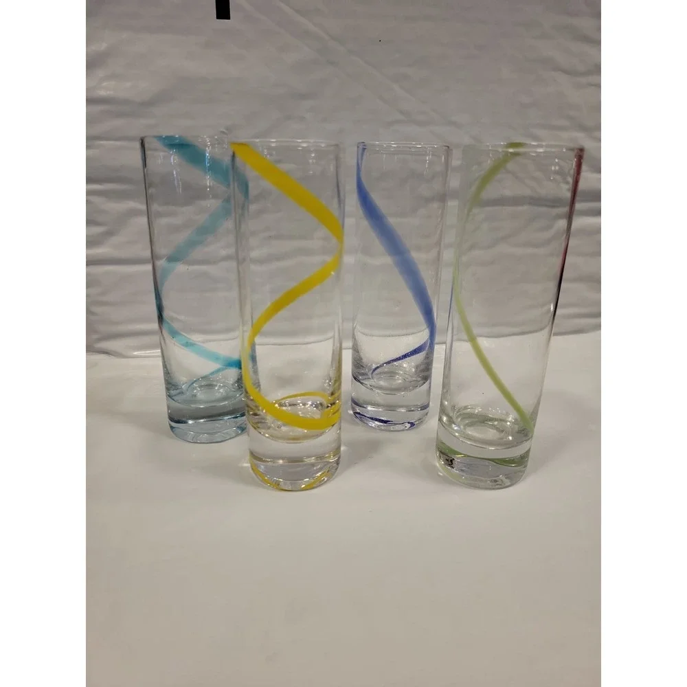 Shot Glasses -4 Tall 2‎ oz. Twirl shooter Cordial Clear with Color Swirl Barware